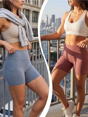 🤸🏻‍♀️ 2 Pair High-Rise Active Bike Shorts - Gray and Mauve Sz L/XL